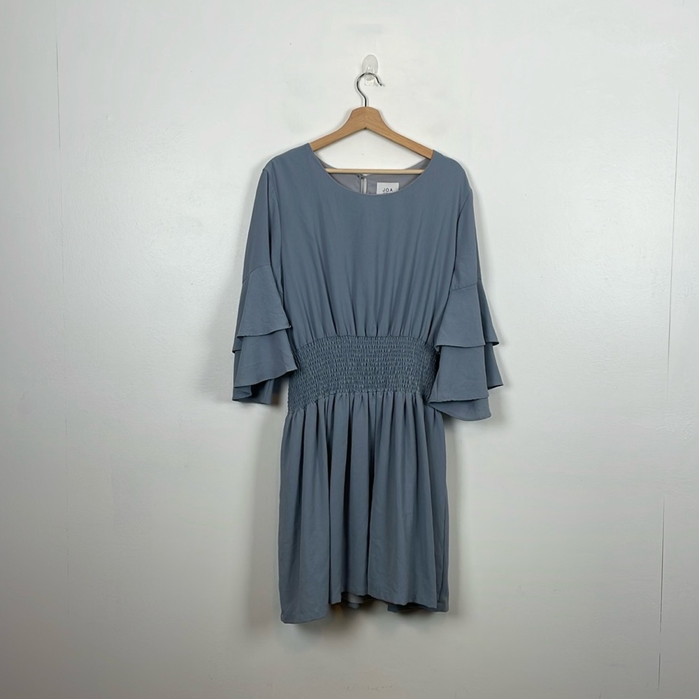 JOA Boho Ruffle Fare Sleeve Elastic Waist Corset Lace Tie Lined Womens XL Blue